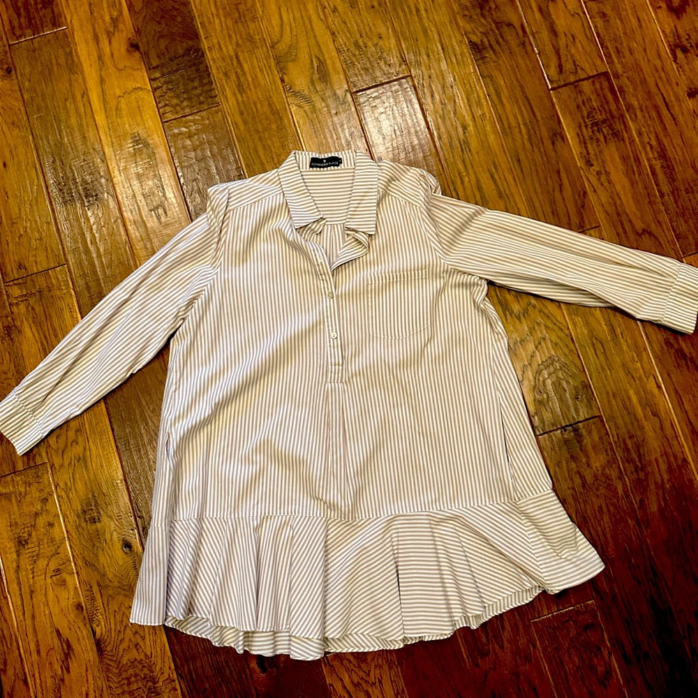 TUCKERNUCK - Tan and White StripeCallahan Shirt Dress